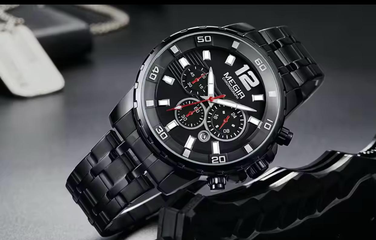New Arrival MEGIR 2068 Classic Luxury Men Watch Stainless Steel Band Chronograph Calendar Luminous Waterproof Quartz Watches