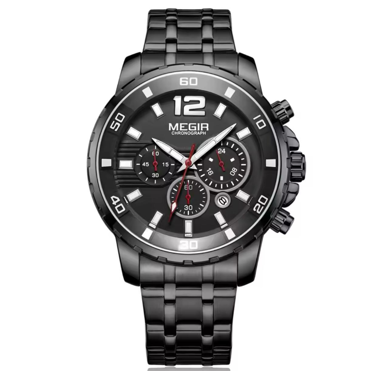 New Arrival MEGIR 2068 Classic Luxury Men Watch Stainless Steel Band Chronograph Calendar Luminous Waterproof Quartz Watches