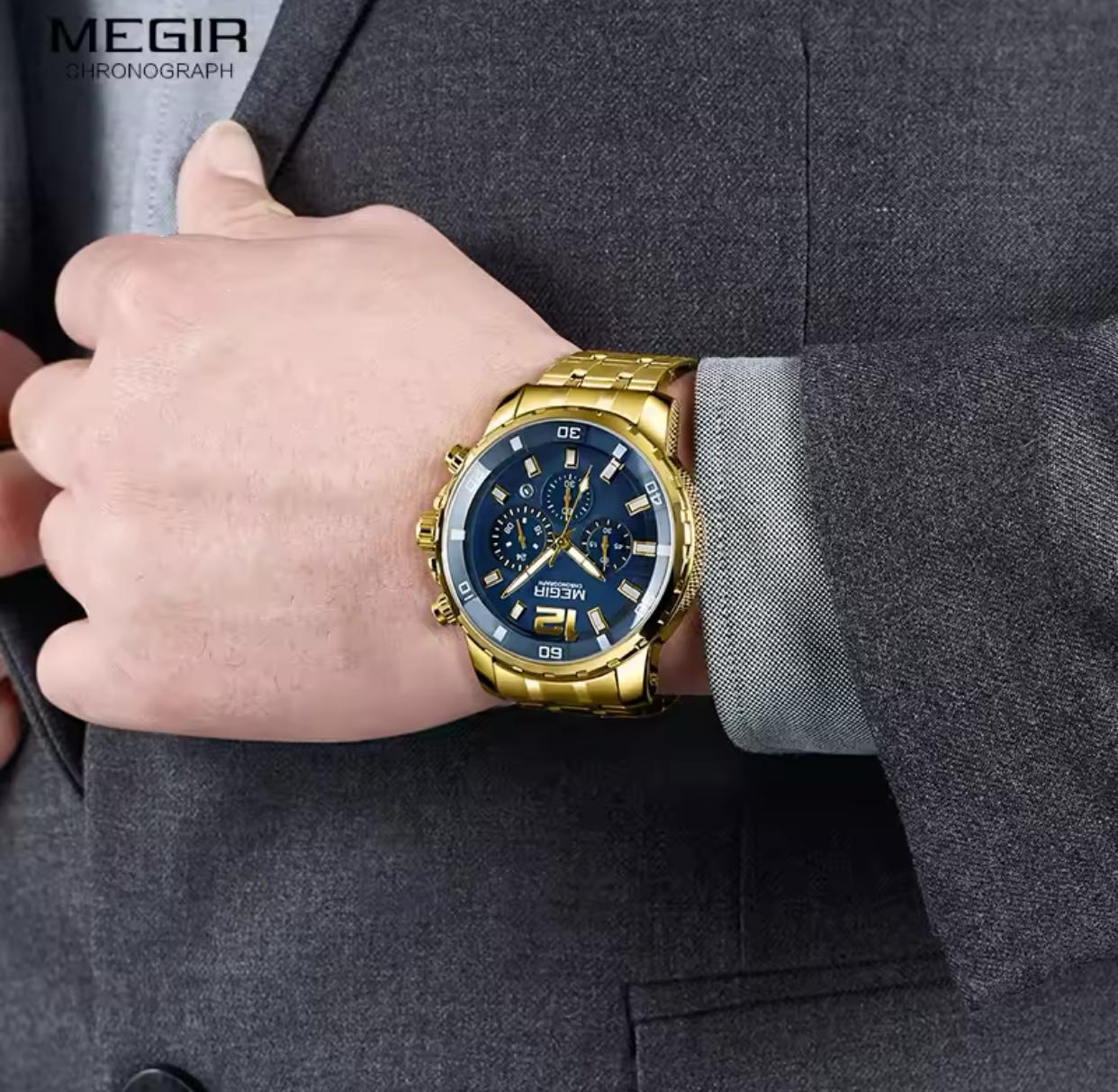 New Arrival MEGIR 2068 Classic Luxury Men Watch Stainless Steel Band Chronograph Calendar Luminous Waterproof Quartz Watches