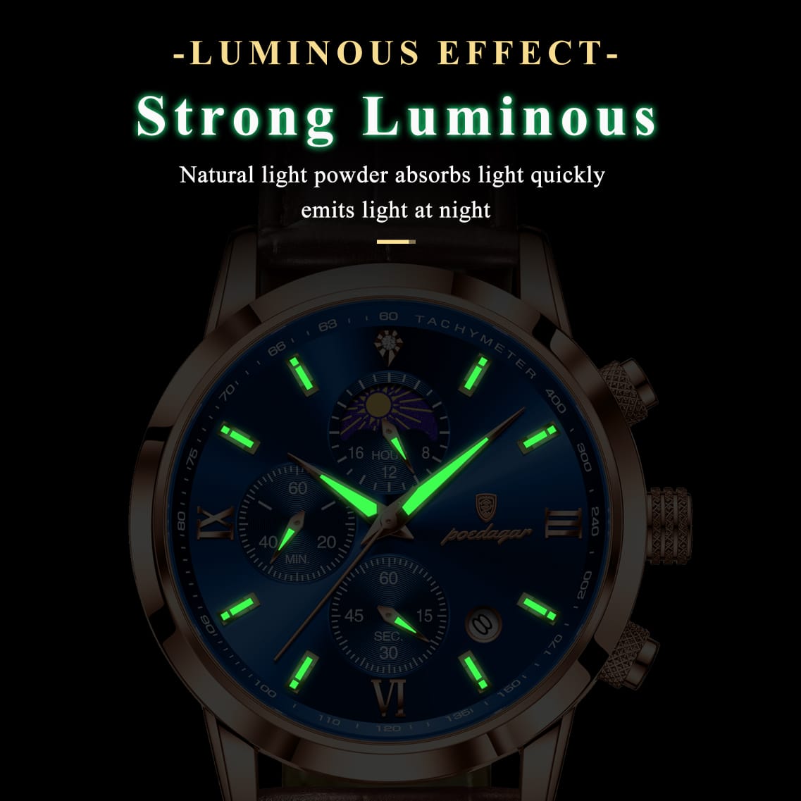 POEDAGAR 882 Leather Strap Waterproof Sport Quartz Watch Chronograph Man Gift Men Business Luxury Wristwatch
