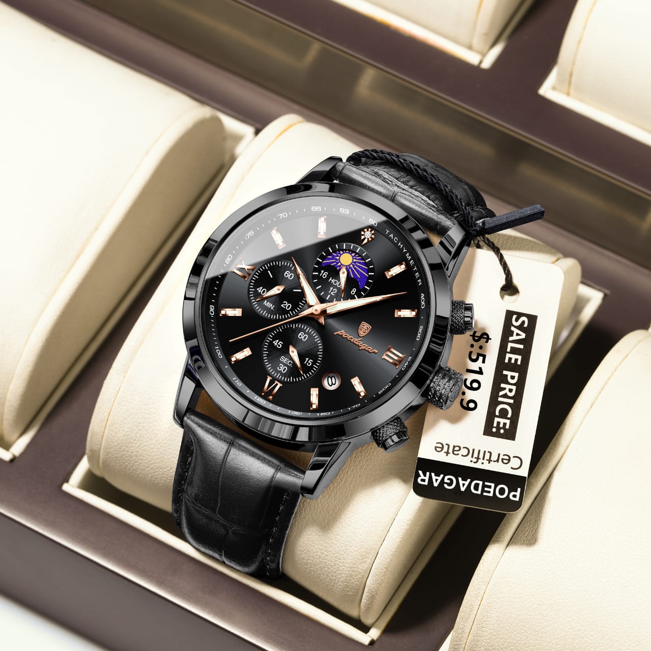 POEDAGAR 882 Leather Strap Waterproof Sport Quartz Watch Chronograph Man Gift Men Business Luxury Wristwatch