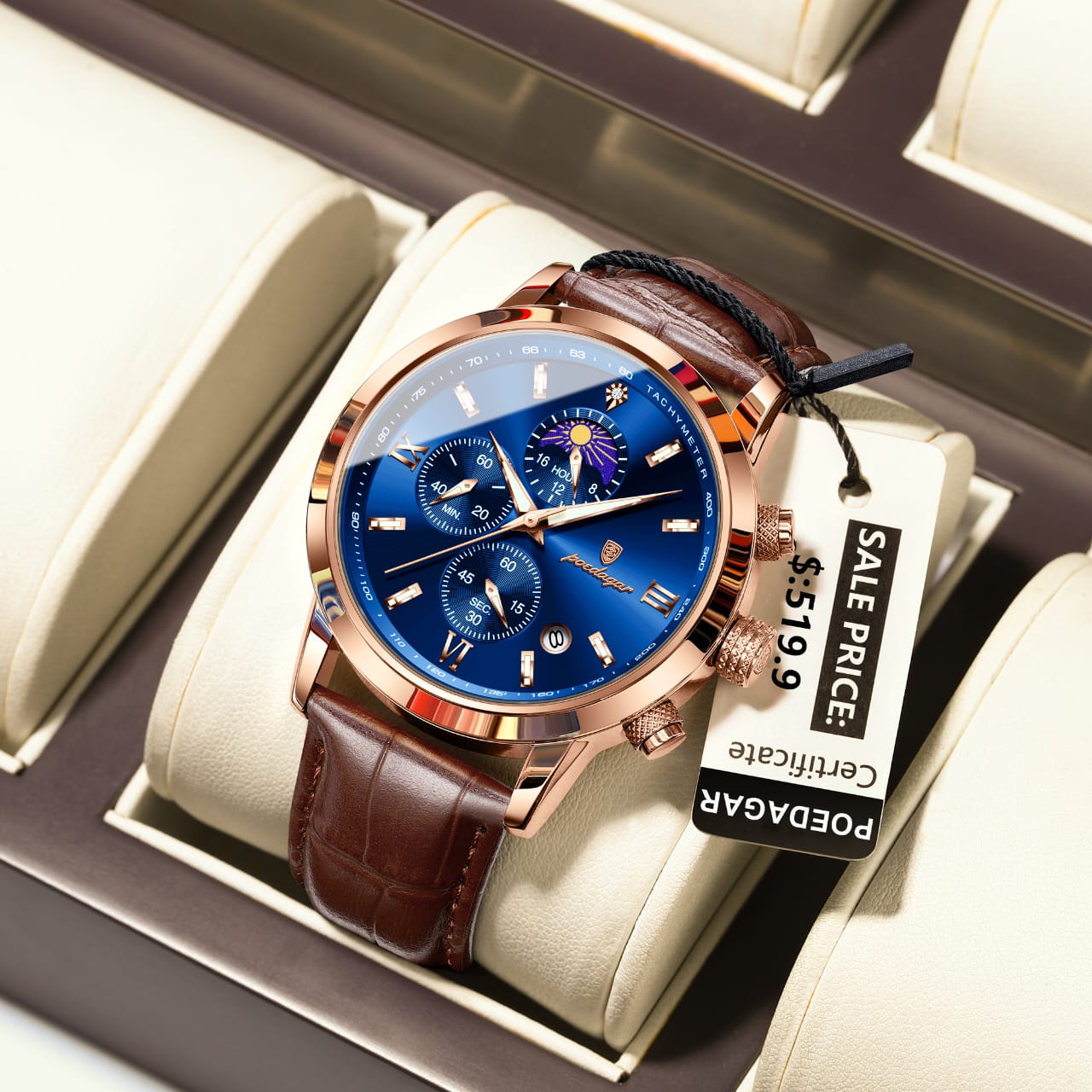 POEDAGAR 882 Leather Strap Waterproof Sport Quartz Watch Chronograph Man Gift Men Business Luxury Wristwatch