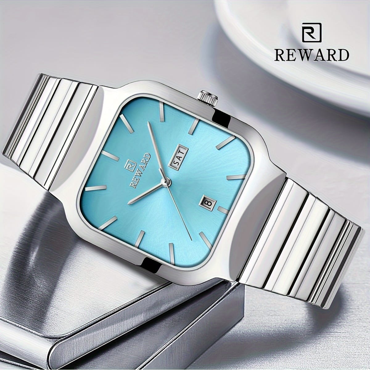 REWARD RD611264M Square Complete Calendar Steel Band Popular Couple Fashion Gold Wristwatch Japan Quartz Watches