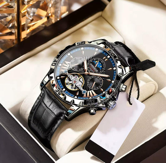 POEDAGAR 1410 Tourbillon Automatic Mechanical Wristwatch Men Waterproof Luminous Leather Strap Men's Clock Luxury Watch for Man