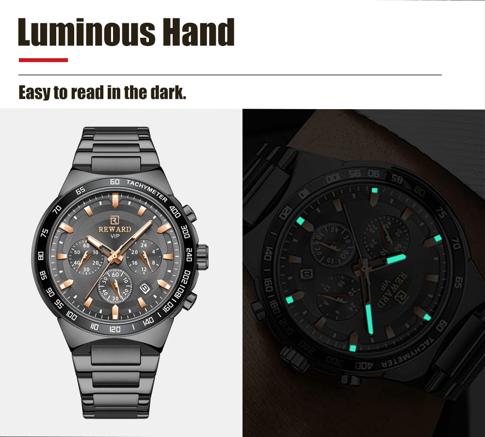 REWARD RD81967M Multi-function Men's Quartz Watch Business Style Steel Strap Waterproof Male Wristwatch Gift