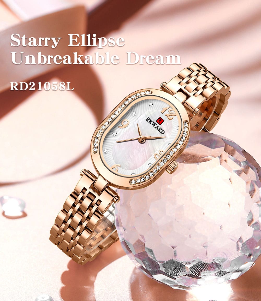 REWARD RD21058L Rose Gold Women Wristwatch Fashion Luxury Ultra-Thin Quartz Watches Stainless Steel Strap Gift for Ladies Girl