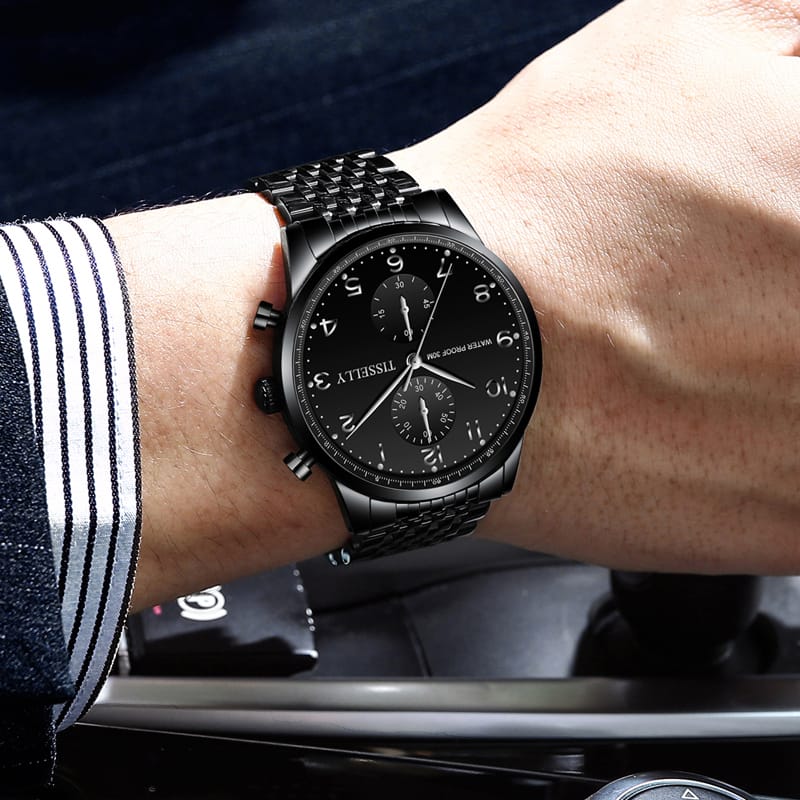 Tisselly T001 Luxury Quartz Watch Stainless Steel Back and Gold Mens Watch Analog Quartz Watch