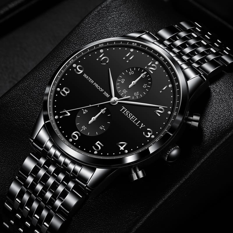 Tisselly T001 Luxury Quartz Watch Stainless Steel Back and Gold Mens Watch Analog Quartz Watch
