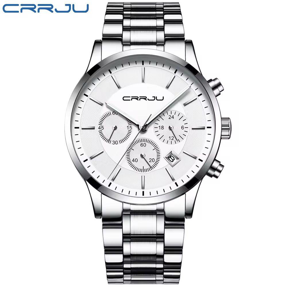 CRRJU 2262 Man Quartz Watch Exclusive Stainless Steel Band 24 Hour Chronograph Date Display Sports Hand Watch