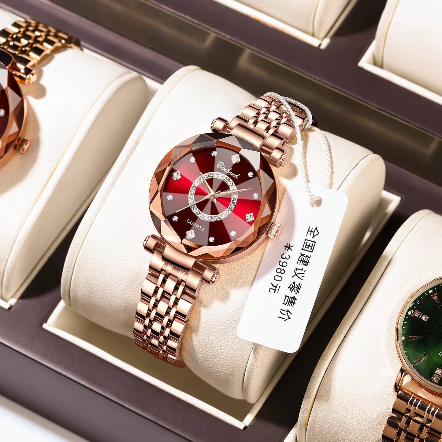 BINBOND N106 106 Diamond Face Glass Stainless Steel Strap Hot Sales Starry Women's Watch Quartz Waterproof Watch for Ladies