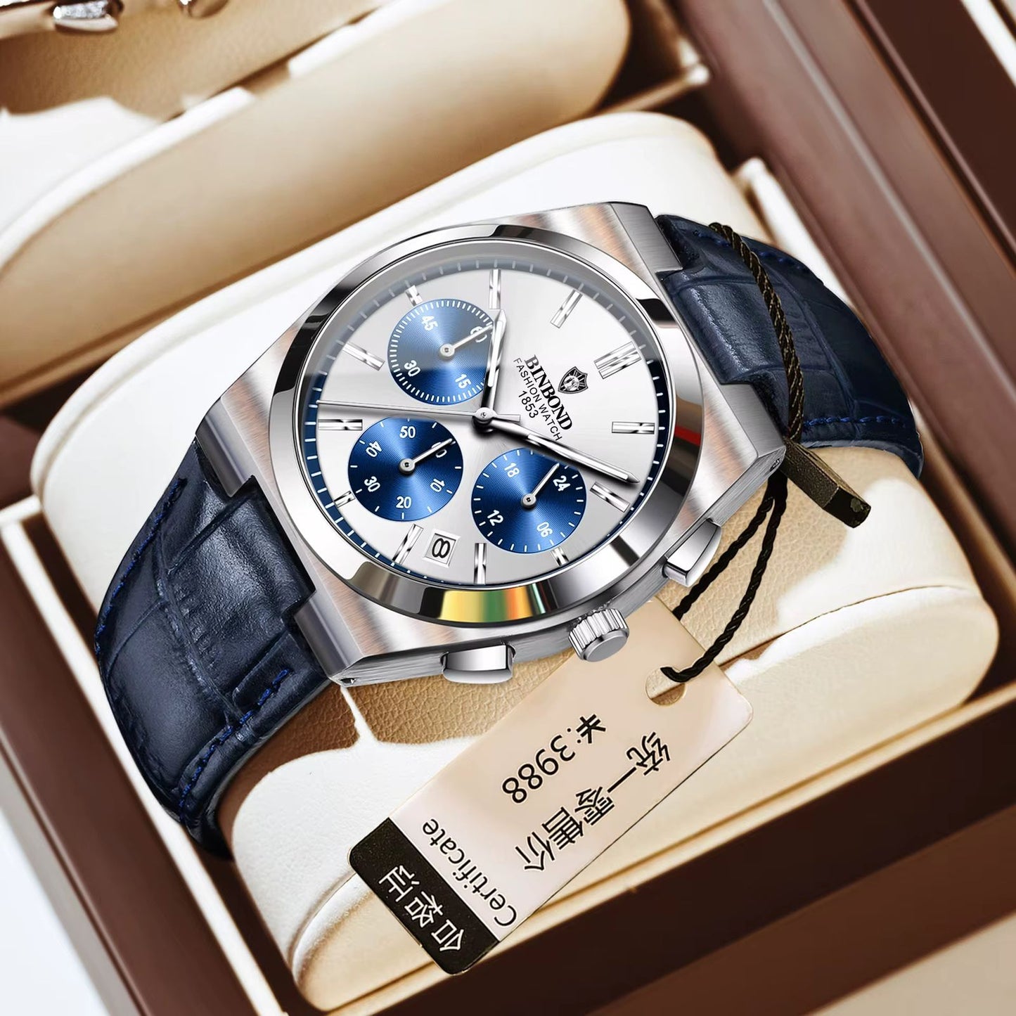Binbond New Chronograph Leather B203L Men's Business Watch Multifunctional Waterproof Quartz Watch