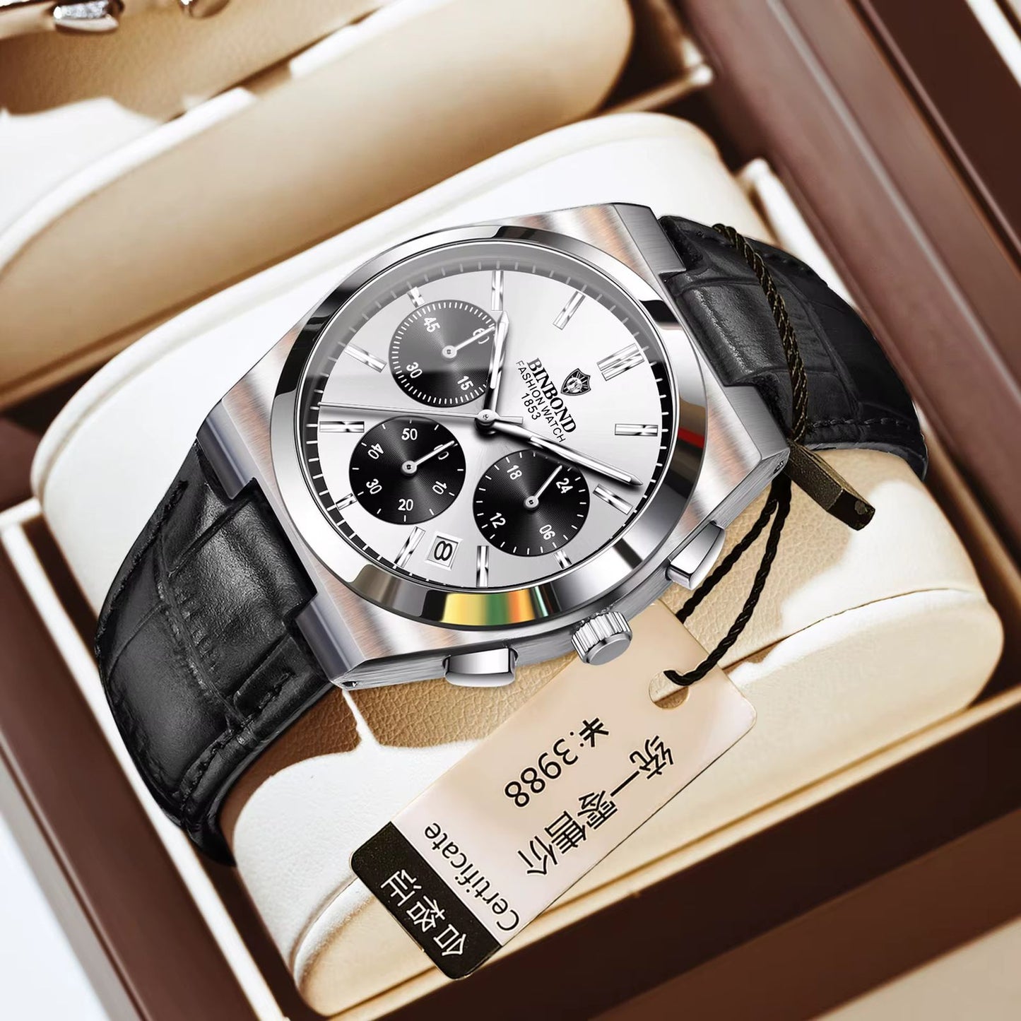 Binbond New Chronograph Leather B203L Men's Business Watch Multifunctional Waterproof Quartz Watch