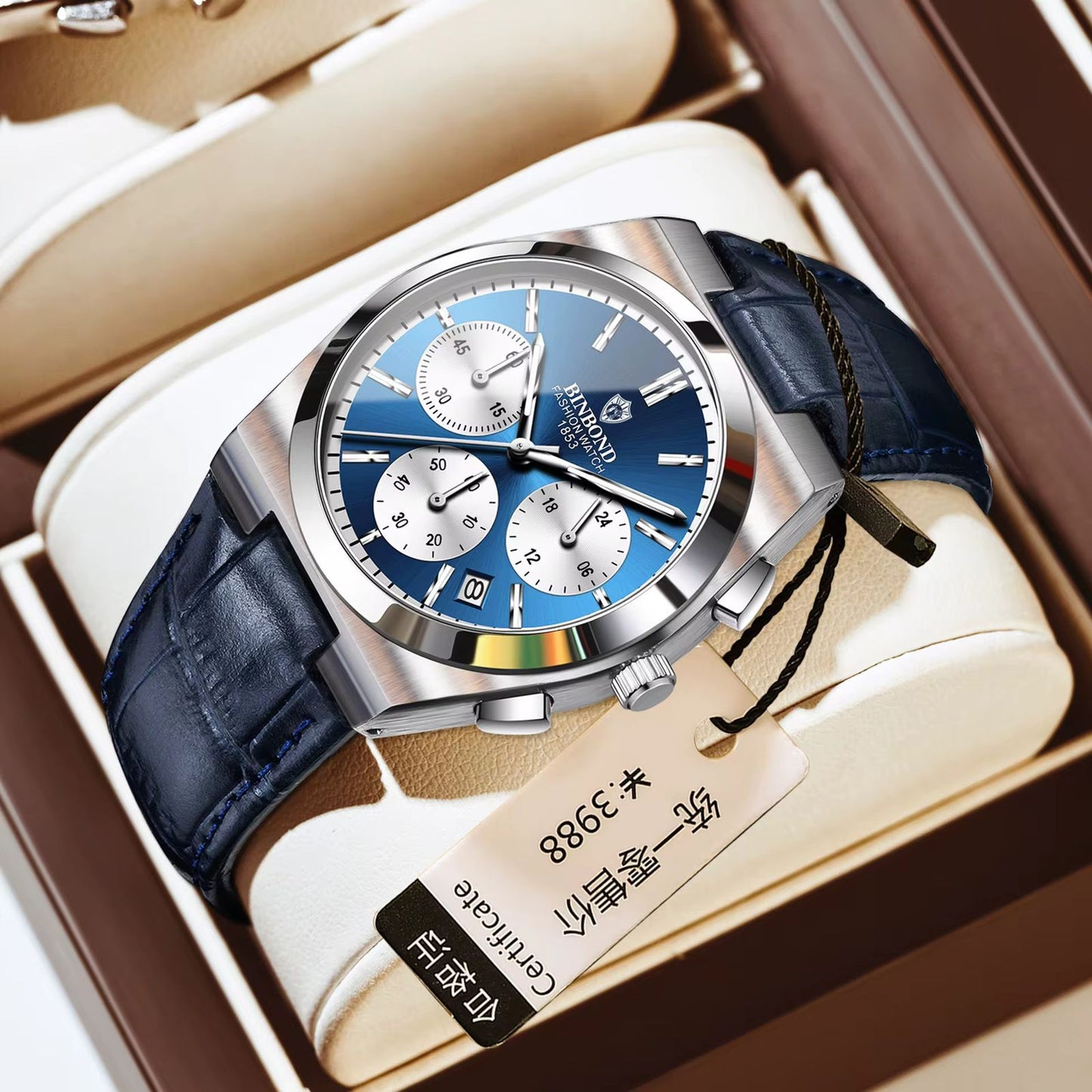 Binbond New Chronograph Leather B203L Men's Business Watch Multifunctional Waterproof Quartz Watch
