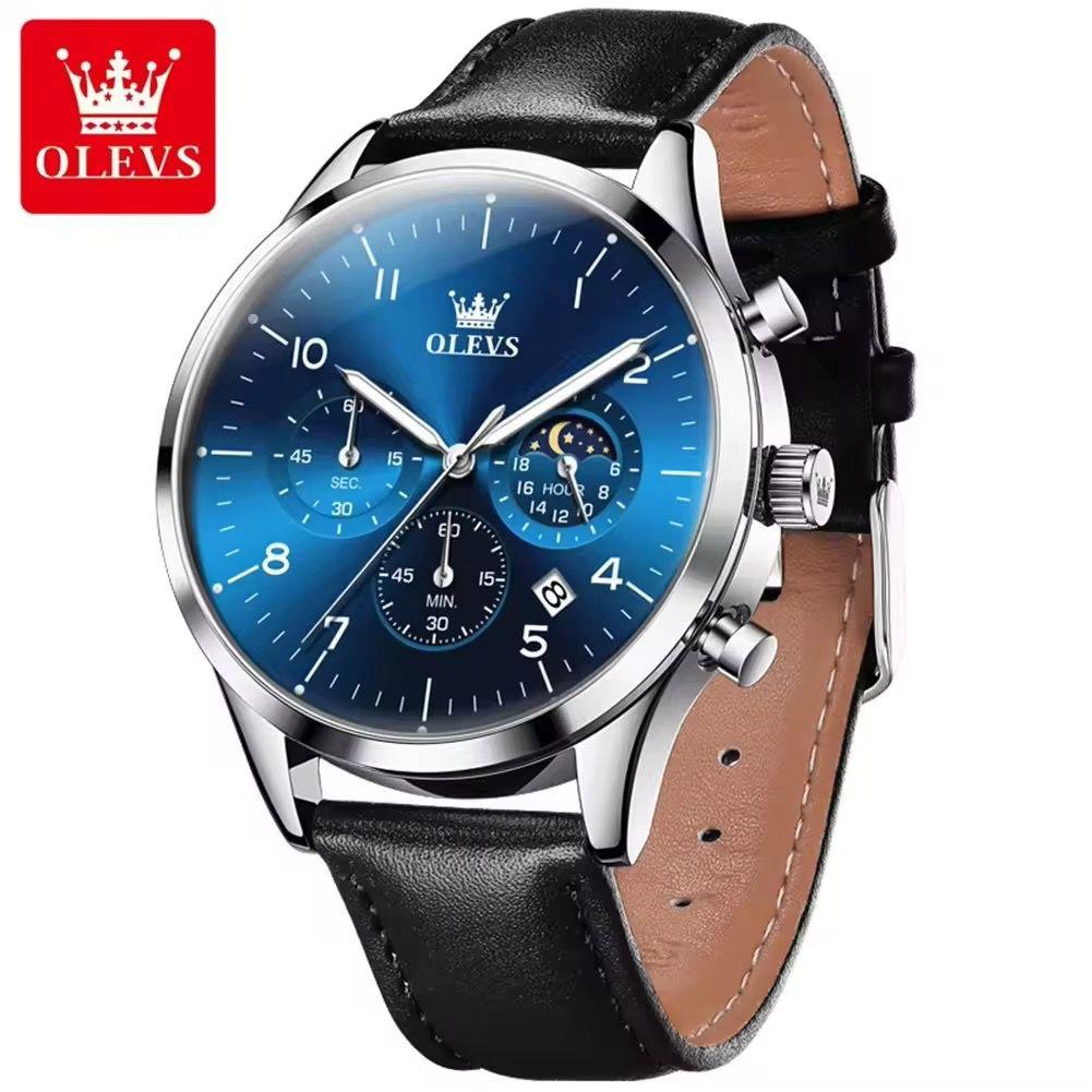 Olevs 2882 Classic Analog Quartz Watches for Men Fashion Brand Sport Waterproof Leather Band Wrist Watch