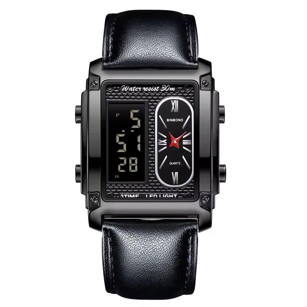 Binbond 2311 B2311 Gold Square LED Luxury Watch Fashion Quartz Digital Wristwatch Stainless Steel Business Watches for Men