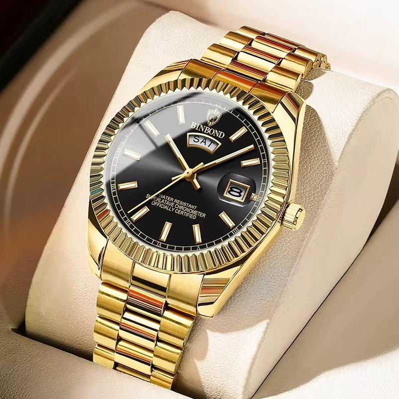 BINBOND B7012 Mens Fashion Business Sports Quartz Watch 30M Waterproof Luminous Classic Calendar Creative Clock Mens Wristwatch
