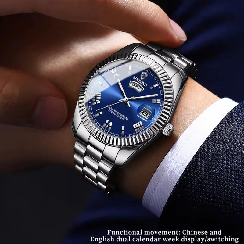 BINBOND B7012 Mens Fashion Business Sports Quartz Watch 30M Waterproof Luminous Classic Calendar Creative Clock Mens Wristwatch