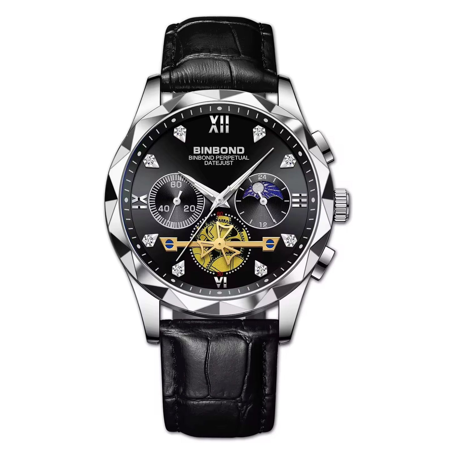 BINBOND B1236 Mens Wristwatches Top Brand Luxury Tourbillon Quartz Watch for Men Sport Leather Strap Waterproof Clock