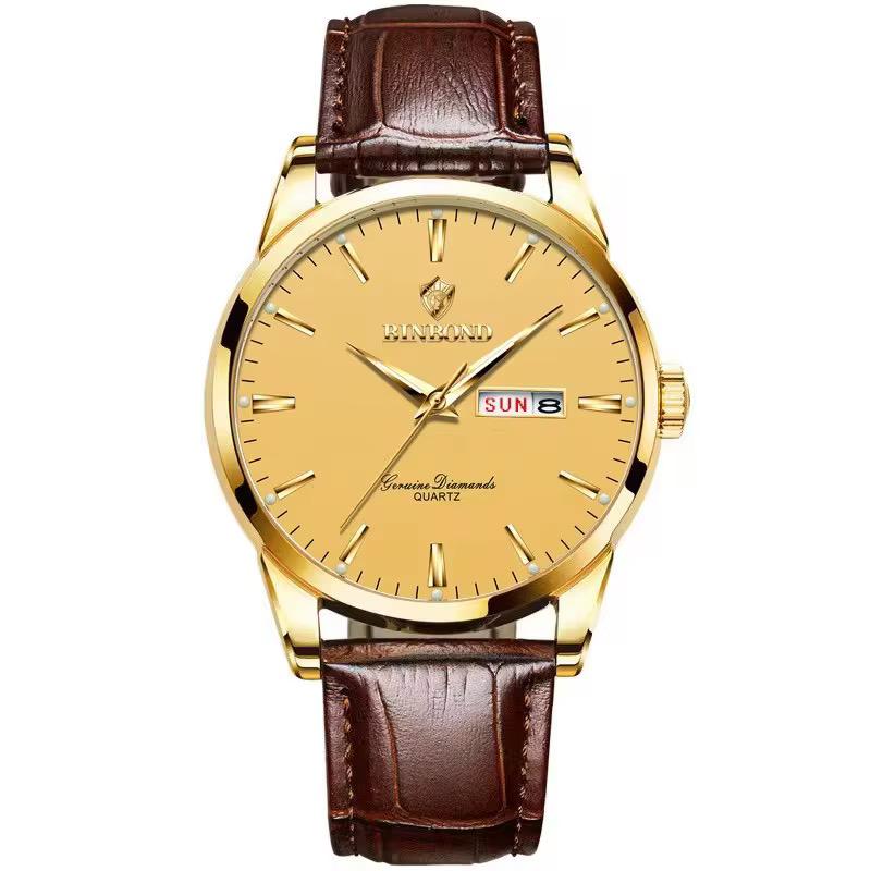 BINBOND B2238 2238 Men Waterproof Calendar Quartz Top Luxury Wrist Leather Strap Watch