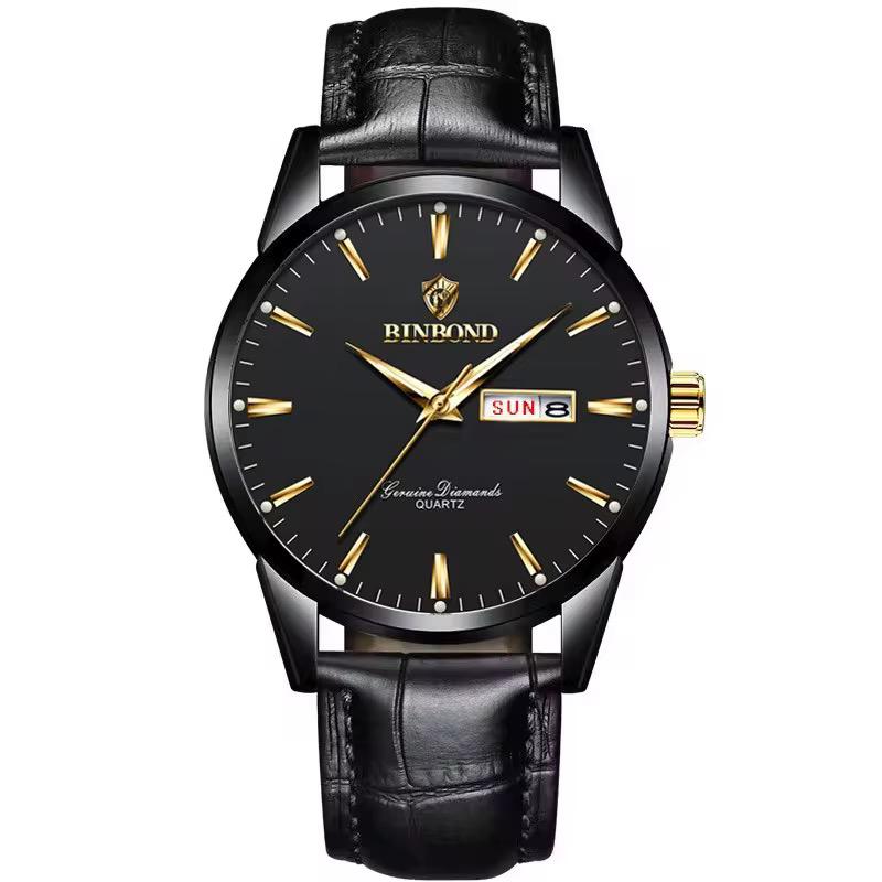 BINBOND B2238 2238 Men Waterproof Calendar Quartz Top Luxury Wrist Leather Strap Watch