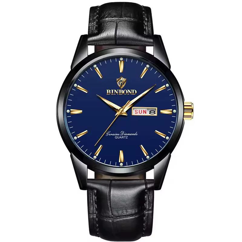 BINBOND B2238 2238 Men Waterproof Calendar Quartz Top Luxury Wrist Leather Strap Watch