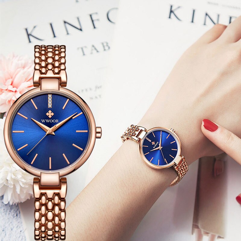 WWOOR 8865 Most Popular Sexy Lady Watch Diamond Shining Dial Female New Model Steel Quartz Woman Watches