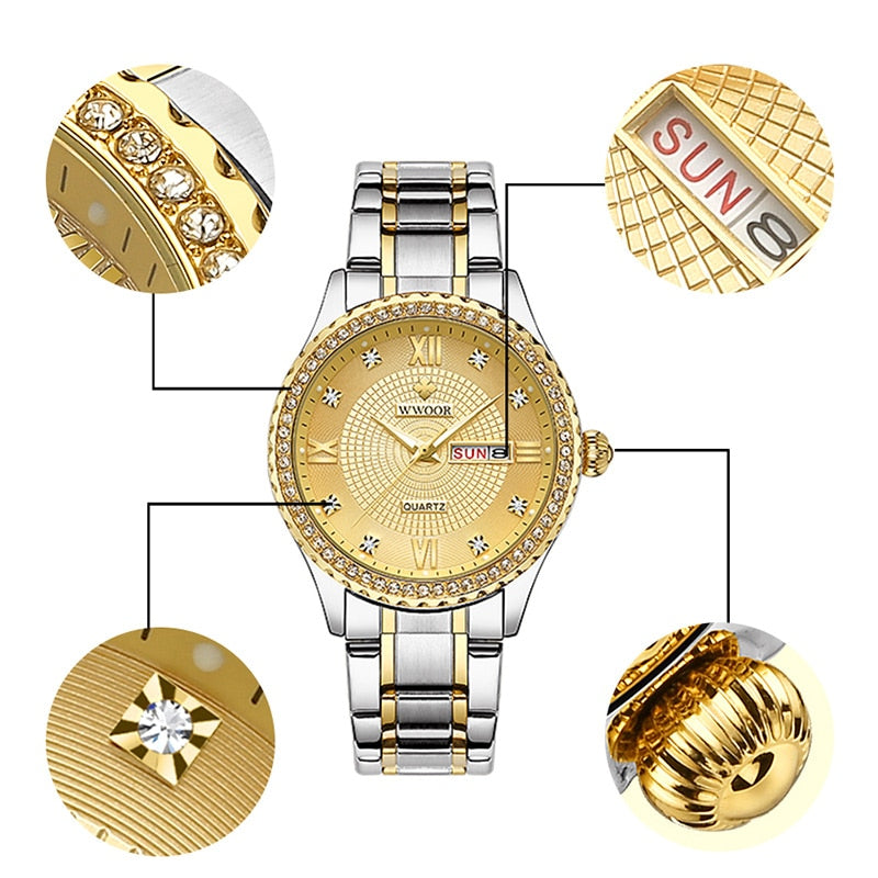 WWOOR 8856 Watch New Design for Luminous Stainless Steel Watches Fashion Quartz Wristwatches