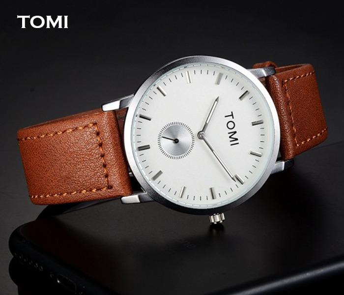 Top Brand TOMI Fashion Sport Quartz Men's Watch Square Clock Leather Strap Simple Dial Women Wristwatch