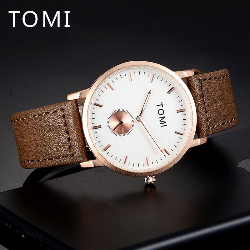 Top Brand TOMI Fashion Sport Quartz Men's Watch Square Clock Leather Strap Simple Dial Women Wristwatch