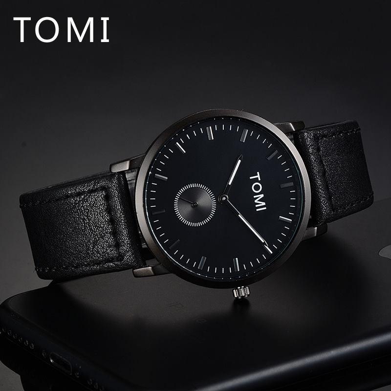 Top Brand TOMI Fashion Sport Quartz Men's Watch Square Clock Leather Strap Simple Dial Women Wristwatch