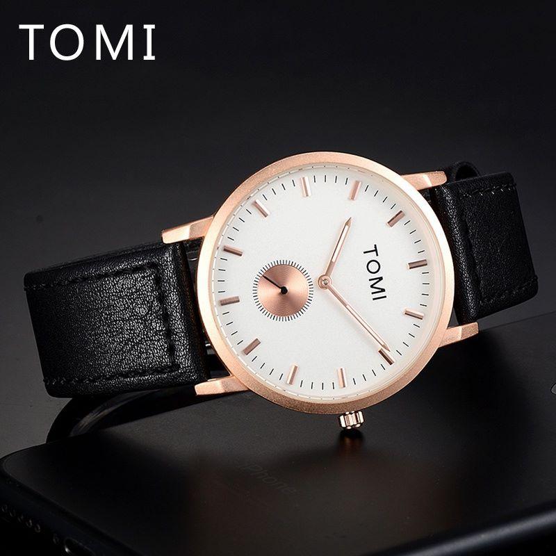 Top Brand TOMI Fashion Sport Quartz Men's Watch Square Clock Leather Strap Simple Dial Women Wristwatch