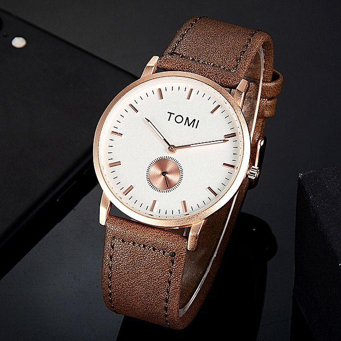 Top Brand TOMI Fashion Sport Quartz Men's Watch Square Clock Leather Strap Simple Dial Women Wristwatch