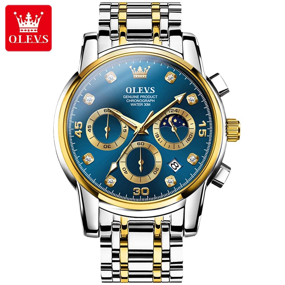 OLEVS 2889 Men Quartz Wristwatch High Quality Chronograph Stainless Steel Band Luminous Calendar Waterproof Casual Watches