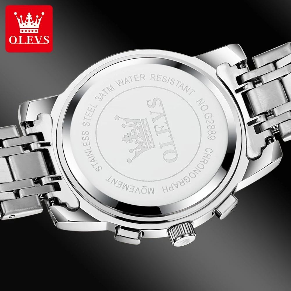 OLEVS 2889 Men Quartz Wristwatch High Quality Chronograph Stainless Steel Band Luminous Calendar Waterproof Casual Watches