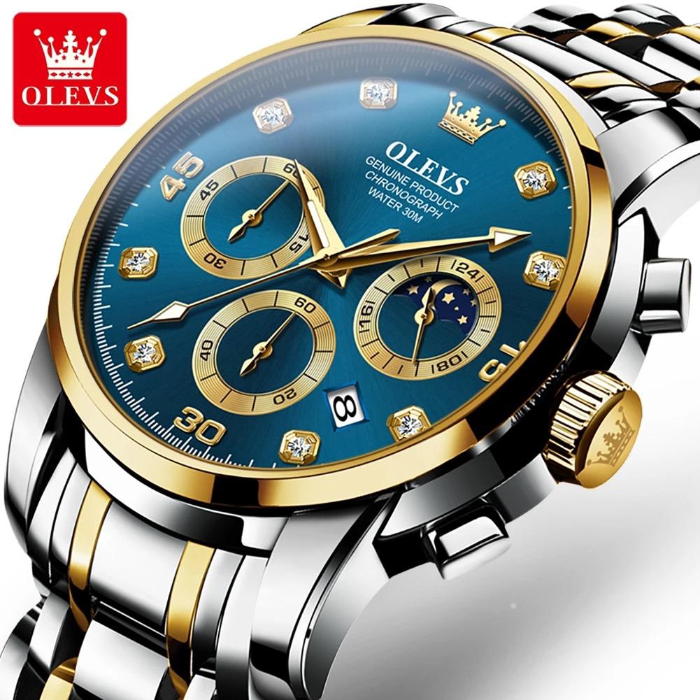 OLEVS 2889 Men Quartz Wristwatch High Quality Chronograph Stainless Steel Band Luminous Calendar Waterproof Casual Watches