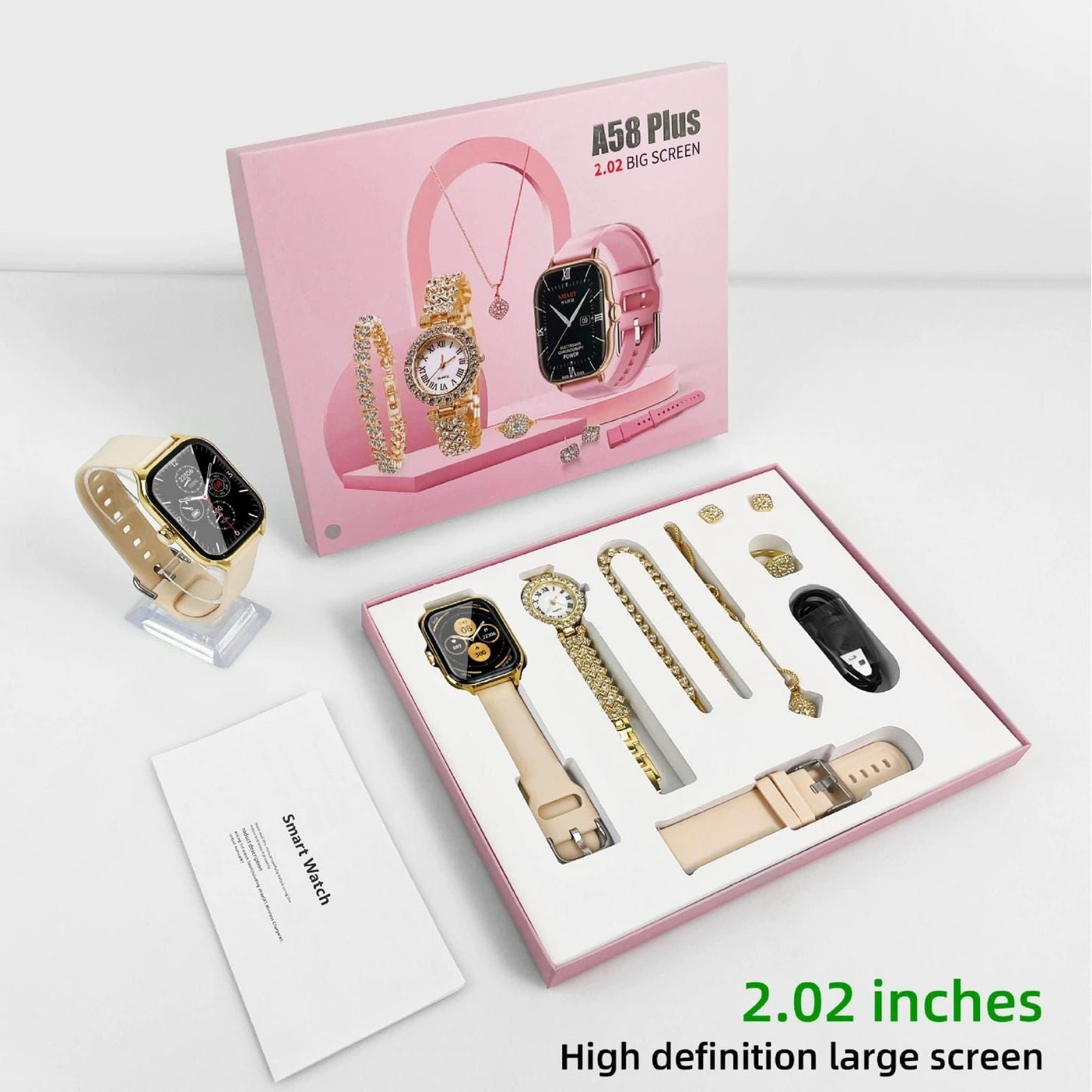 New Arrivals 2025 intelligent 6 IN 1 Smart Watch Gift Sets with Women Jewellery Suits A58 Plus Smartwatch