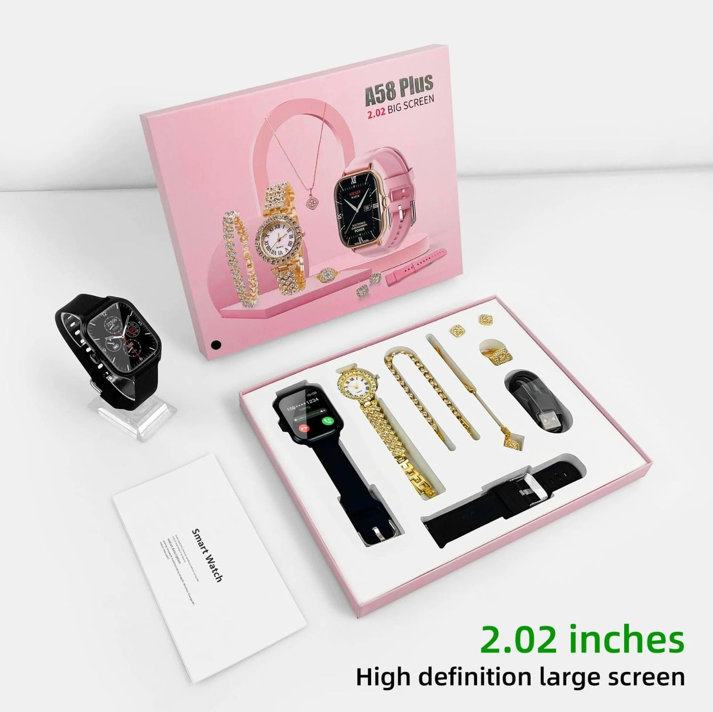 New Arrivals 2025 intelligent 6 IN 1 Smart Watch Gift Sets with Women Jewellery Suits A58 Plus Smartwatch
