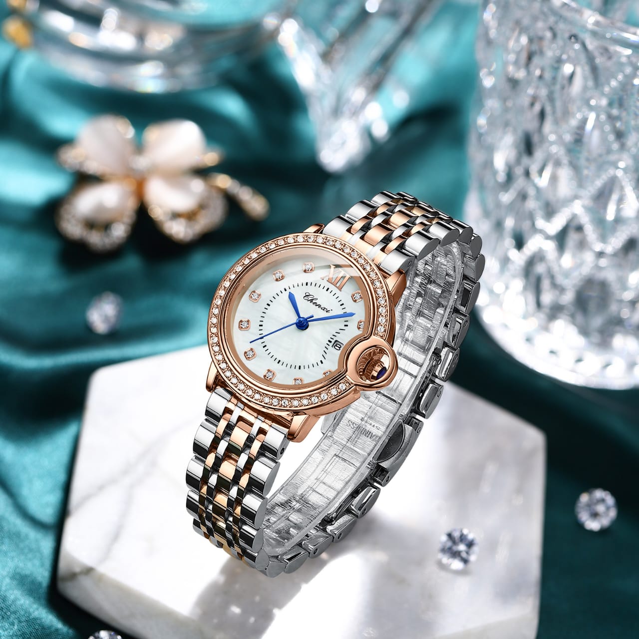Top Brand Women CHENXI 338 Watch Waterproof Rose Gold Quartz Clock Ladies Stainless Steel Dress Wrist