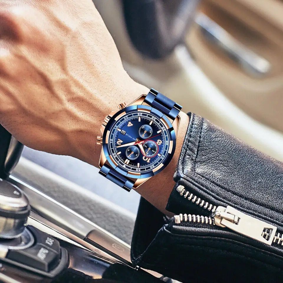 Mini Focus MF0198G Luxury Men's Wristwatch Waterproof Solid Stainless Steel Chain Chrono Watch