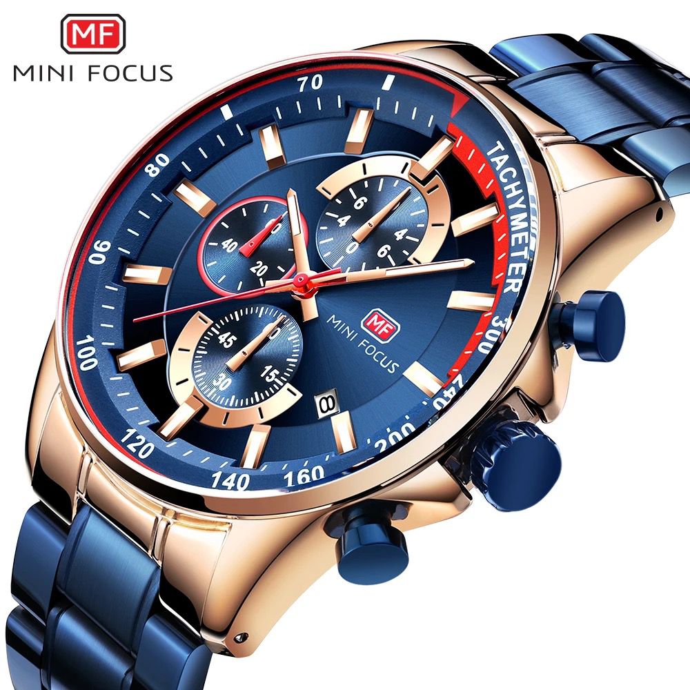 Hot Selling Mini Focus MF0218G Relojes Stainless Steel Strap 3atm Waterproof Chronograph Wristwatch Mens Quartz Wrist Watches
