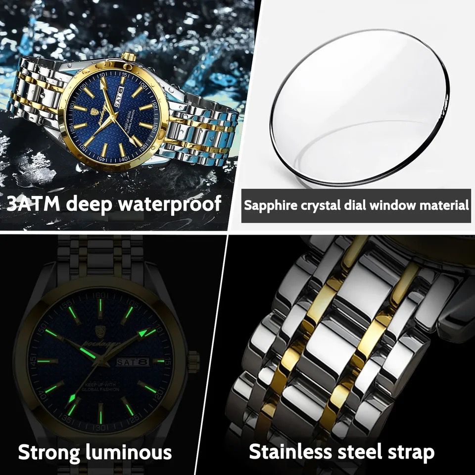Mens Luxury Fashion Business POEDAGAR 962 Wristwatches Stainless Steel Strap Waterproof Quartz Watches for mens