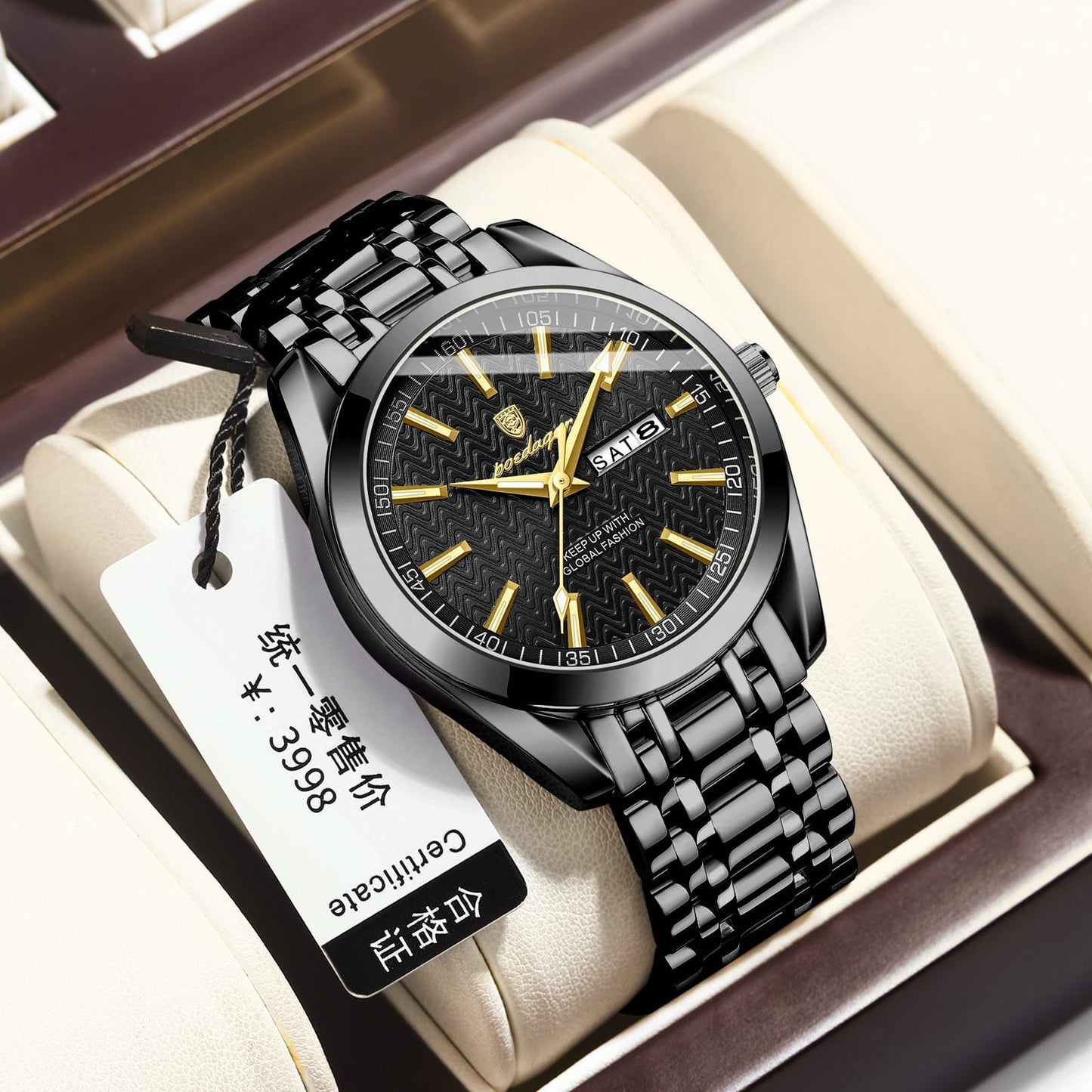 Mens Luxury Fashion Business POEDAGAR 962 Wristwatches Stainless Steel Strap Waterproof Quartz Watches for mens