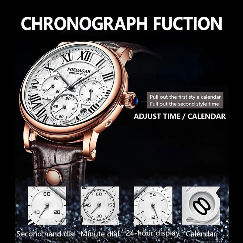 Men's Sports Waterproof Quality Hot Selling POEDAGAR 986 Wristwatch Quartz Wrist Luxury Watches Men