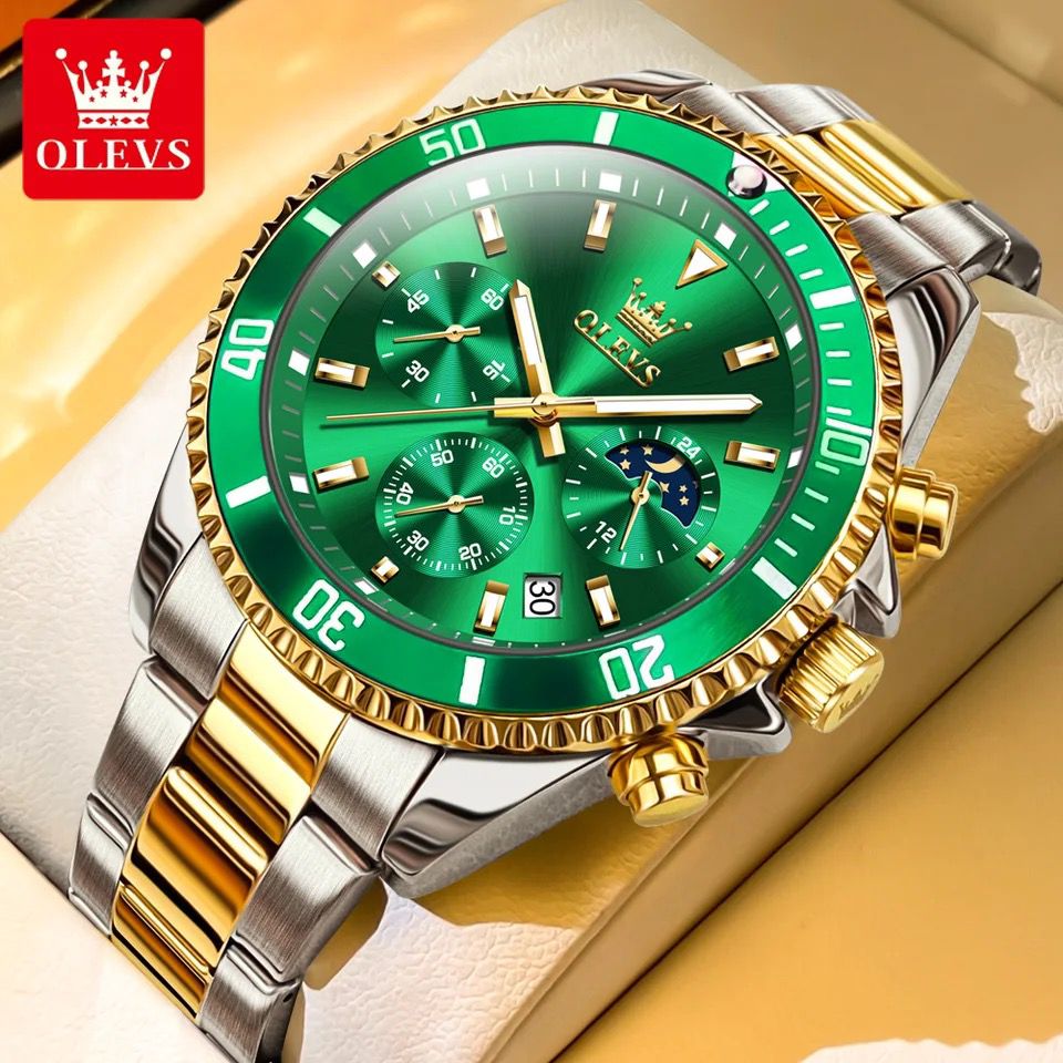 Luxury Quartz Watch OLEVS 2870 for Men Sports Waterproof Moon Phase Watches Top Brand Luxury Stainless Steel Men's Wristwatch
