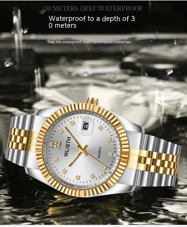 Fashion Diamond Women and Men Watch Wlisth Q354  Stainless Steel Belt Waterproof Luminous Brand Luxury Quartz  Wristwatch
