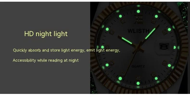 Fashion Diamond Women and Men Watch Wlisth Q354  Stainless Steel Belt Waterproof Luminous Brand Luxury Quartz  Wristwatch