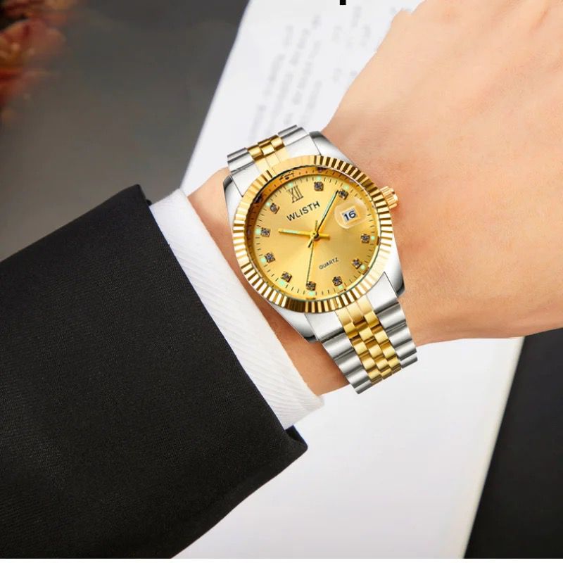 Fashion Diamond Women and Men Watch Wlisth Q354  Stainless Steel Belt Waterproof Luminous Brand Luxury Quartz  Wristwatch