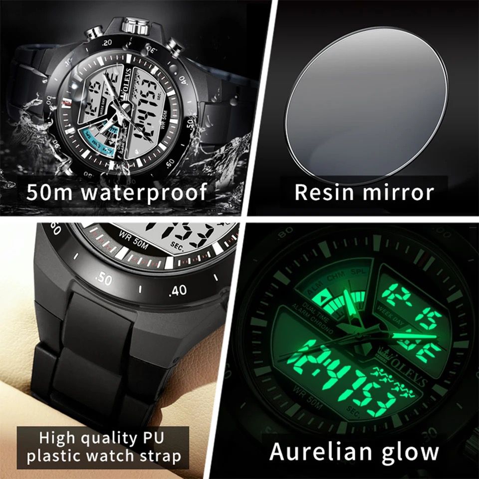 Fashion Digital Watches OLEVS 1110 Multi Function Round Waterproof Large Dial Wrist Watches Luminous Men Watches