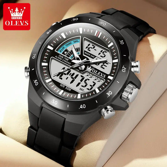 Fashion Digital Watches OLEVS 1110  Multi Function Round Waterproof Large Dial Wrist Watches Luminous Men Watches