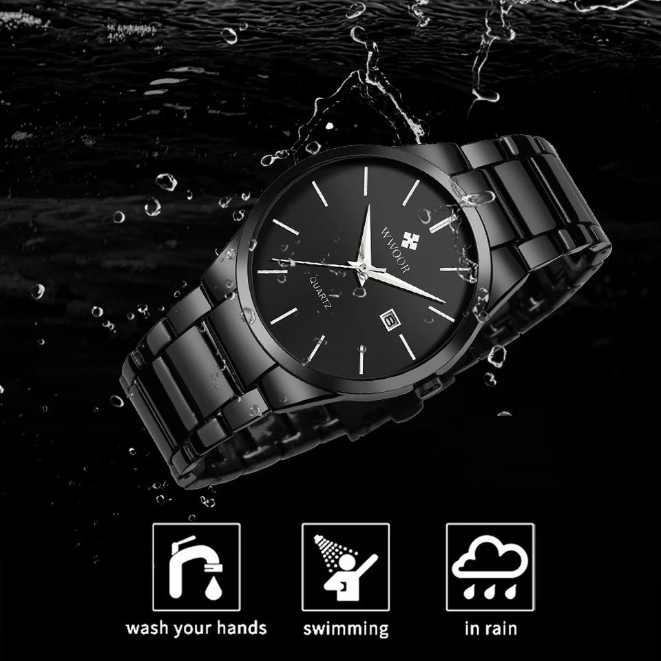 Fashion Classic WWOOR 8875 Gold Waterproof Watches Simple Stainless Steel Calendar Sports Quartz Watch For Men